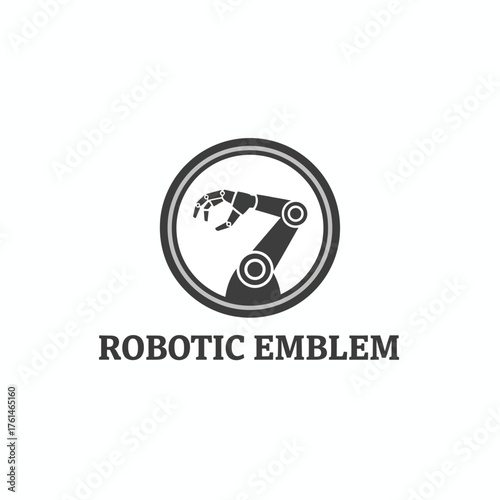Modern Robotic Arm Technology Emblem Vector