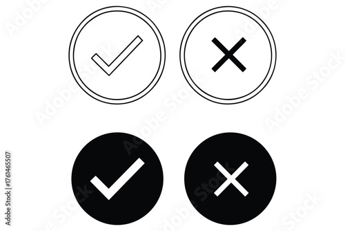 Check and cross marks isolated on white background, representing validation, approval, rejection, and error, commonly used in user interfaces and feedback systems vector illustration