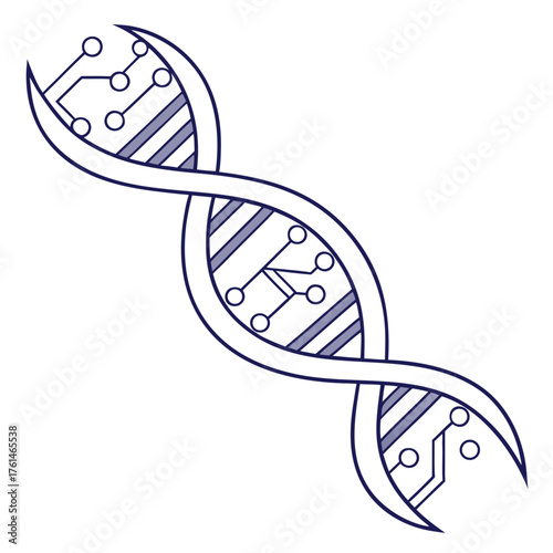AI DNA Strand with Glowing Circuit Design.Perfect for: Biotechnology visuals, AI health tech, futuristic science branding