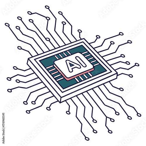 AI Microchip with Glowing Circuit Neural Web.Perfect for: Technology articles, AI branding, digital transformation campaigns