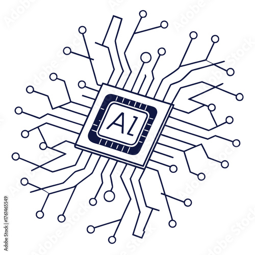 AI Microchip with Glowing Circuit Neural Web.Perfect for: Technology articles, AI branding, digital transformation campaigns