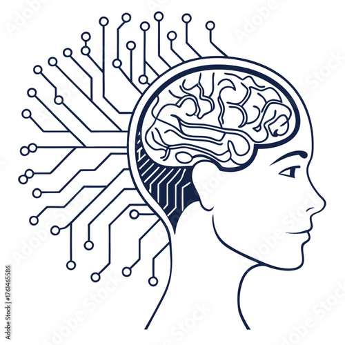 Futuristic AI Brain with Circuit Neural Network.Perfect for: AI technology blogs, machine learning presentations, innovation branding