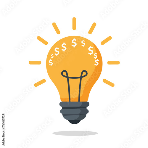 An illuminated lightbulb with dollar signs inside