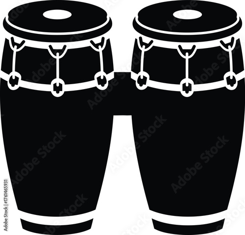 Two black conga drums connected, symbolizing rhythm and music
