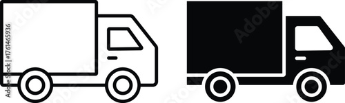 (Editable) Adobe Illustrator Artwork; Premium Quality Line Art and Silhouette (Pack) - Outline and solid delivery trucks, freight service, trucking industry icons