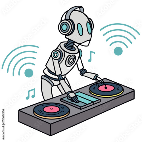 AI DJ with Holographic Sound Waves Vector.Perfect for music branding, AI entertainment logos, digital concerts