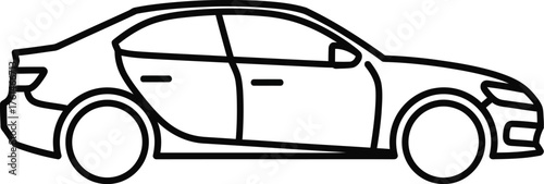 Sleek sedan car outline in black and white minimalist style automotive design