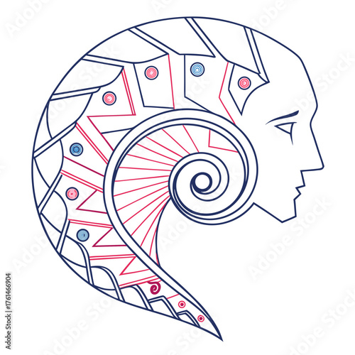 Glowing AI Algorithm Spiral Vortex Vector.Perfect for: Abstract AI branding, innovation graphics, futuristic product packaging