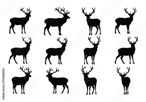 Vector illustration of collection of deer silhouettes