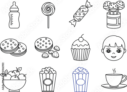 Whimsical collection of sweet treats and childhood icons