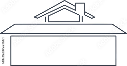 Simple house icon with a roof and chimney in outline style on a white backdrop