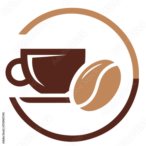 Coffee cup and bean logo design with brown circle.