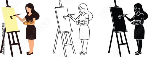 Woman painting art on canvas art class painting illustration