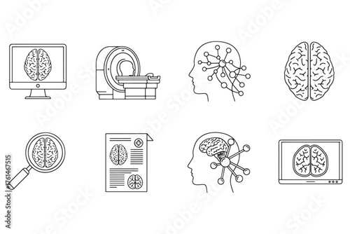 Neurology and brain scan icons isolated on white background vector illustration