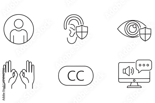 Accessibility options and assistive technology icons isolated on white background vector illustration