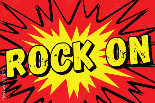 A dynamic rock on graphic in red and yellow, perfect for music events, concerts, and expressing enthusiasm isolated on white background vector illustration