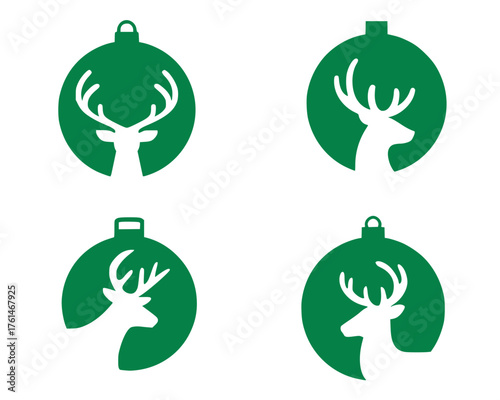 Green Reindeer Christmas Bauble Vector Icon