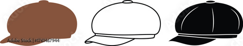 Three caps in different colors: brown, white outline, and black.