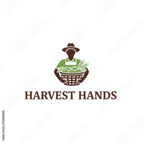 Farmer Holding Produce Basket Harvest Hands Logo