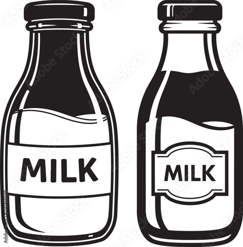 Two vintage milk bottles silhouette