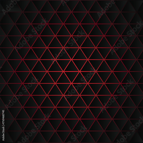 Abstract striking geometric pattern showcases a network of dark triangles, each outlined in a vivid red, creating a visually captivating and contemporary design element. 