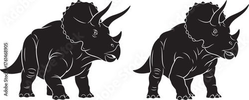 Two triceratops dinosaur silhouettes facing left