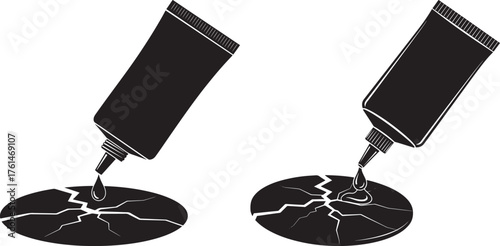 Two cracked cd discs with black silhouettes