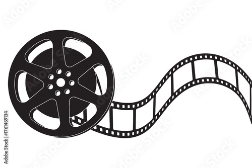 Classic film reel illustration isolated on white background, symbolizing cinema, movie production, and entertainment industry with its iconic design vector illustration