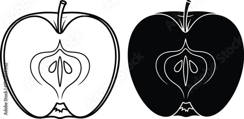 Apple slices vector illustration set red black white art