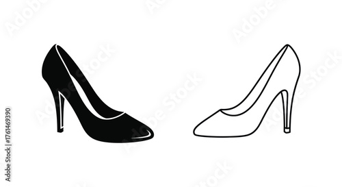 Elegant high heel shoes in black and white line art style