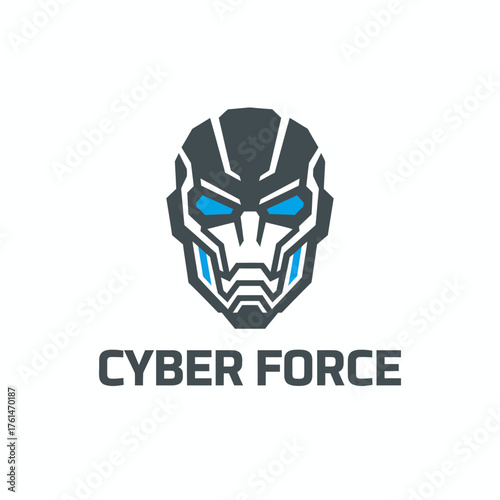 Geometric Robot Head Cyber Force Gaming Logo