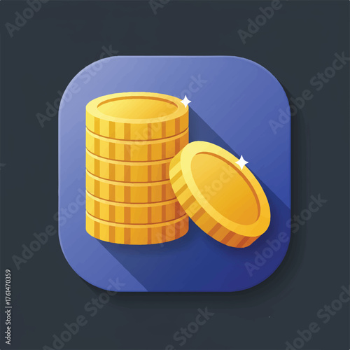Stack of gold coins and a single coin on a blue background