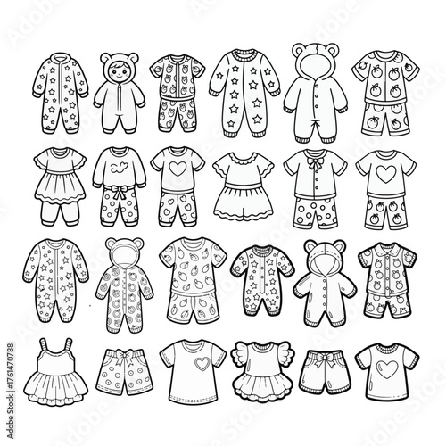 Baby Clothes Outline Collection Cute Line Art for Kids Apparel, Fashion Design and Creative Projects
