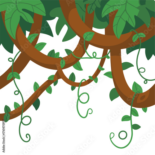 Jungle Canopy Illustration with Vines and Foliage for Nature-Themed Designs, Tropical Illustration