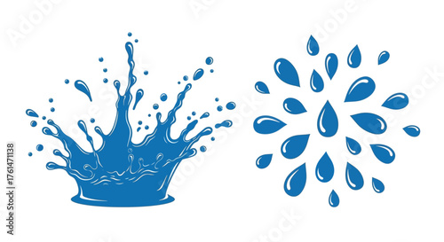 Blue water splashes and droplets a simple illustration of liquid motion