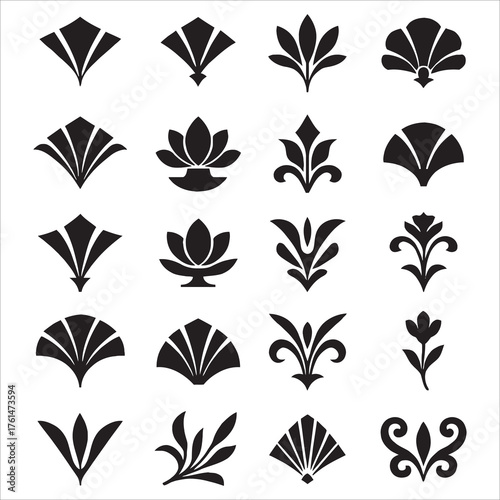 Art Deco and Flourish Design Elements: Floral and Geometric Ornate Vector Set