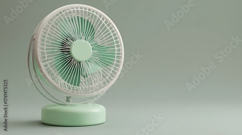 Wallpaper Mural Small desk fan with a white and mint green color scheme sits on a plain background. Torontodigital.ca