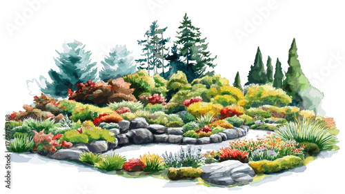 Butchart Gardens. Butchart Gardens hand drawn watercolor illustration