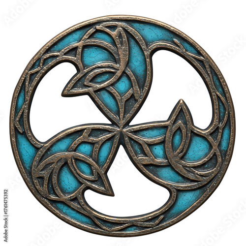 Exquisite Celtic knot symbol featuring ornate bronze and vibrant turquoise ancient design, perfect for heritage branding and spiritual projects
