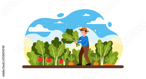 Set of horizontal banners with farmers picking crops, taking care of cows, making hay. People at farm vector flat illustration. Scenes with agricultural workers on farmland isolated. Harvest season