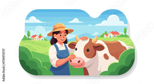 Set of horizontal banners with farmers picking crops, taking care of cows, making hay. People at farm vector flat illustration. Scenes with agricultural workers on farmland isolated. Harvest season