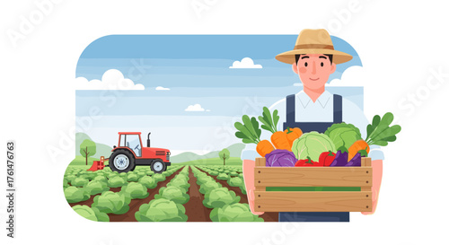 Set of horizontal banners with farmers picking crops, taking care of cows, making hay. People at farm vector flat illustration. Scenes with agricultural workers on farmland isolated. Harvest season