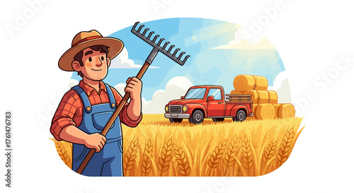 Set of horizontal banners with farmers picking crops, taking care of cows, making hay. People at farm vector flat illustration. Scenes with agricultural workers on farmland isolated. Harvest season