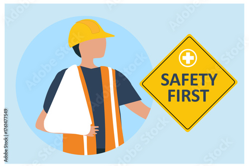  Safety first warning and awareness to prevent from accident at construction site vector illustration