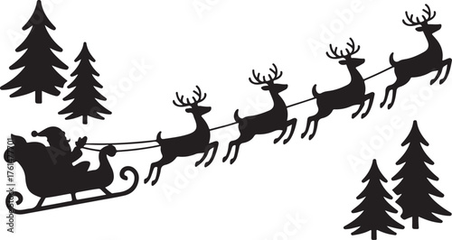 Christmas reindeer sleigh trees