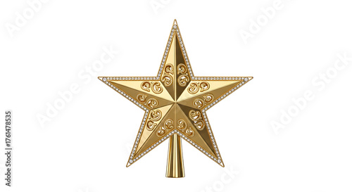 Ornate gold star Christmas tree topper with diamonds