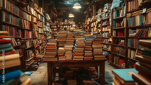 Bookshelves with literature at the bookstore.