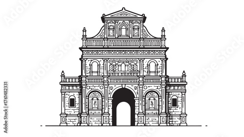 Ornate historical gateway with intricate architectural details and a grand archway.
