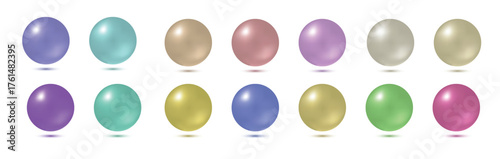 Colored 3d balls set, volume sphere on a white background with shadows, colorful pearls, vector illustration