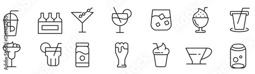drinks line icon set refreshing garnishes water straws